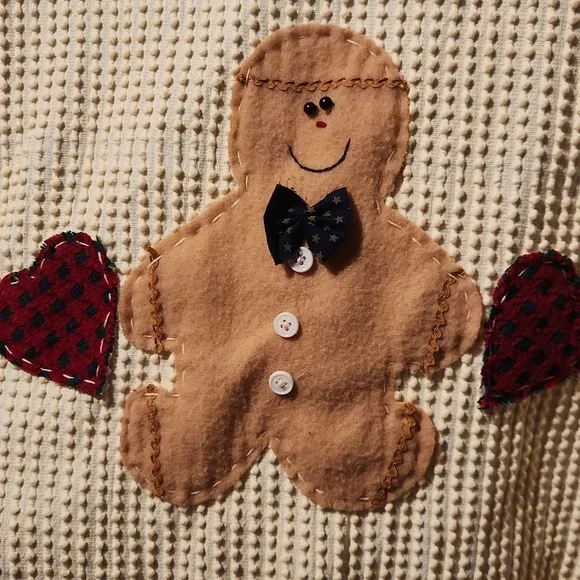 Womens Christmas, Holiday, Gingerbread Embroided Festive Open Textured Cardigan - Picture 7 of 9